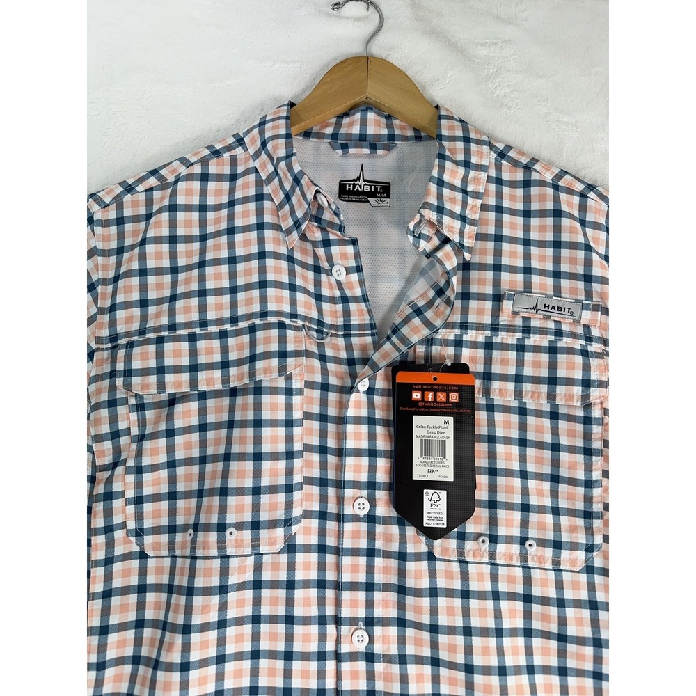 Habit Shirt Mens Medium Blue Orange Plaid Coastal Villa S/S River Fishing Vented - Picture 2 of 6